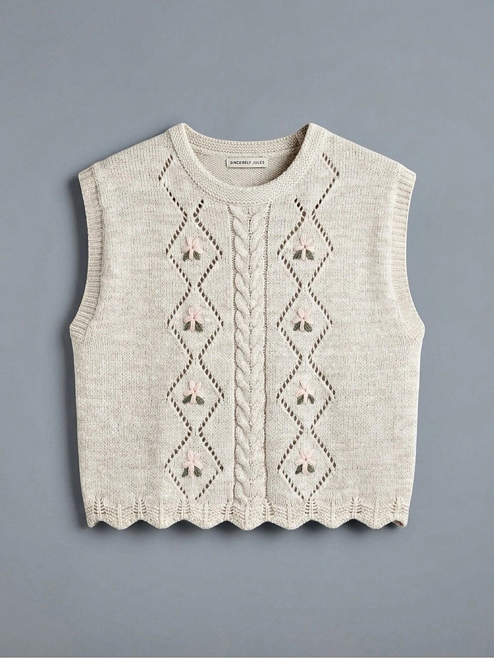 Sincerely Jules Cream Geometric Knit Vest